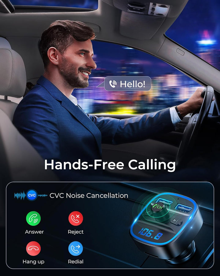 LENCENT Bluetooth FM Transmitter Auto, Adapter für Auto Radio, Freisprecheinrichtung, 2 USB Ports, U