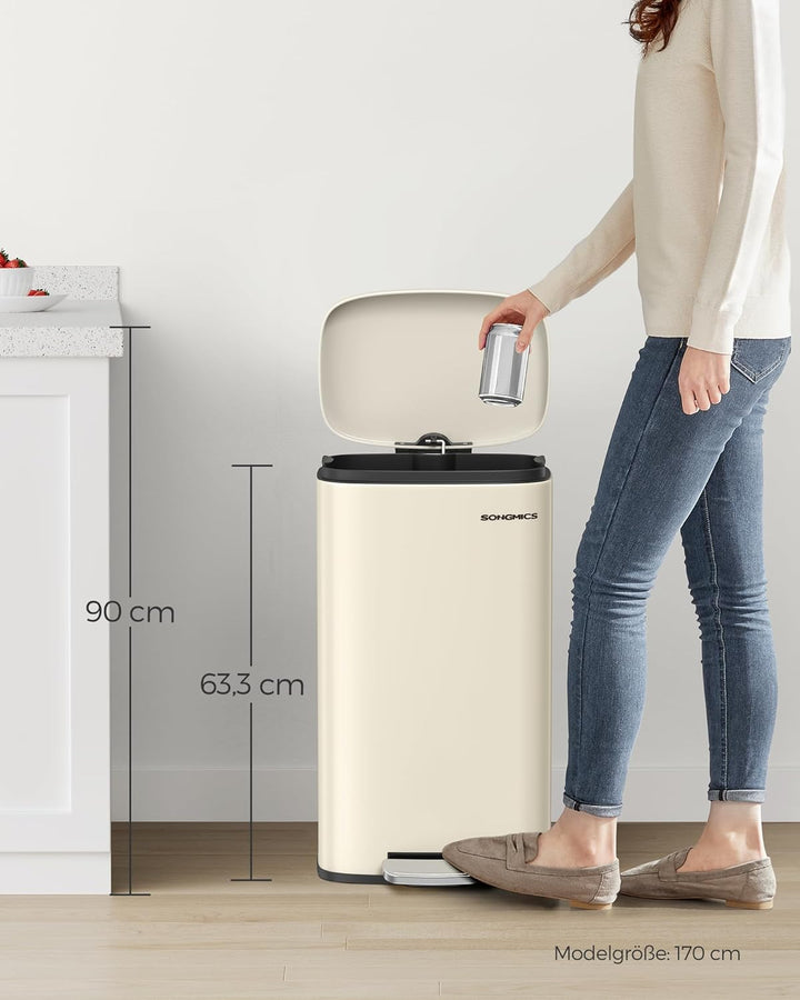 SONGMICS Mülleimer Küche, 30 Liter, Abfalleimer, Tretmülleimer, Küchenmülleimer mit Softclose-Deckel