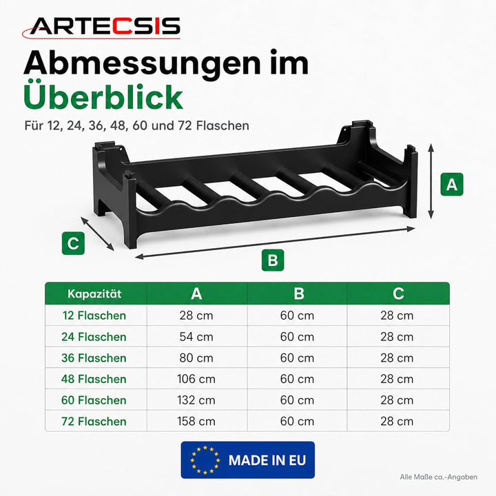 ARTECSIS Weinregal stapelbar Kunststoff für 60 Flaschen, stabiles Flaschenregal in Gastronomie-Quali