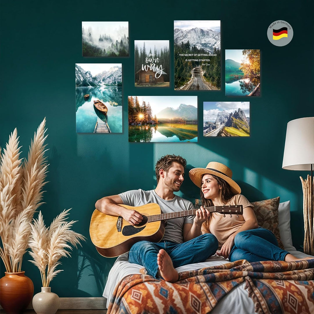 Novart Wandbilder Set Natur Berge See Landschaft - KEIN EXTRA RAHMEN BENÖTIGT - Modern Deko - Wohnzi