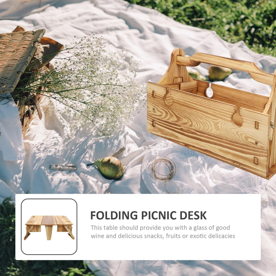 GANAZONO Klapptisch Korb Weinhalter Picknick Im Freien Picknickkorb Aus Holz Klappbarer Tisch Für De