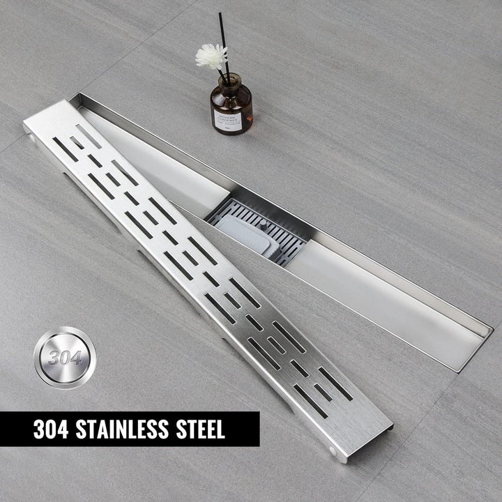 Duschrinne 60 cm, Strips Duschrinne extra flach, Edelstahl Bodenablauf Komplettset mit Siphon Haarsi
