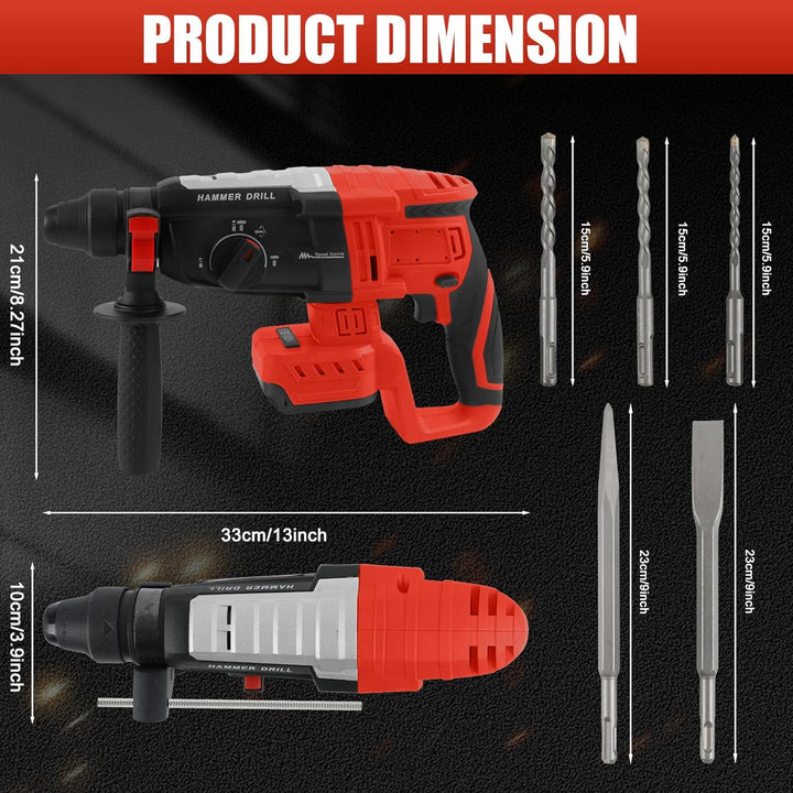 Professional Bohrhammer 600W kompatibel für Milwaukee 18V Akku(ohne Akku),Abbruchhammer Geschwindigk