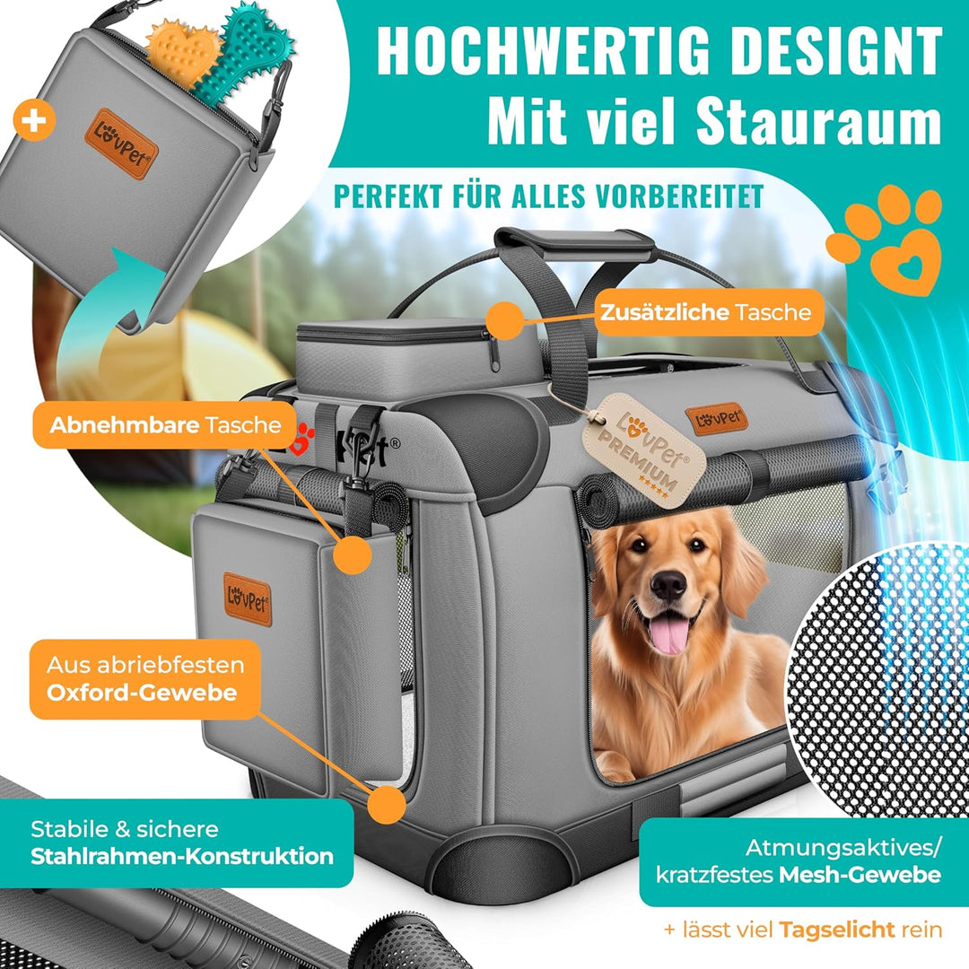 LOVPET® Transportbox Hund Katze Transporttasche XXL 92x64x64cm | Hunde-Tragetasche Faltbare Katzenta