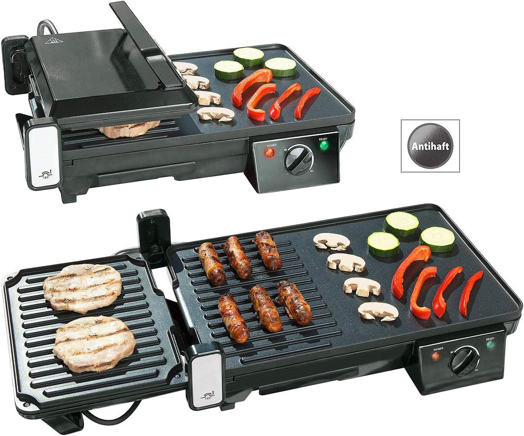 Rosenstein & Söhne Grill: Elektrischer 2in1-Tischgrill mit Kontaktgrill, Grillplatte, 2.000 Watt (El