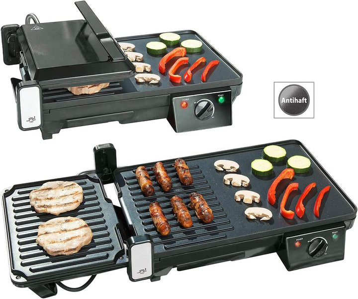Rosenstein & Söhne Grill: Elektrischer 2in1-Tischgrill mit Kontaktgrill, Grillplatte, 2.000 Watt (El