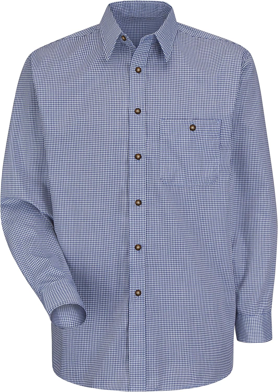 Red Kap Herren Men's Long Sleeve Mini-Plaid Uniform Shirt Hemd, weiss/blau, Small
