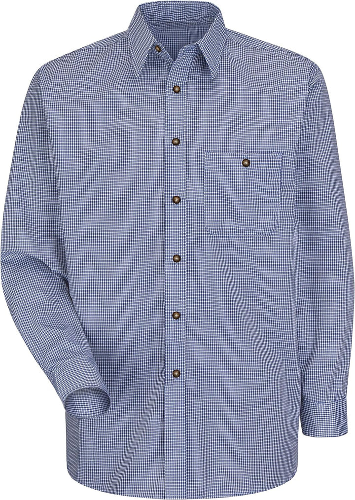Red Kap Herren Men's Long Sleeve Mini-Plaid Uniform Shirt Hemd, weiss/blau, Small