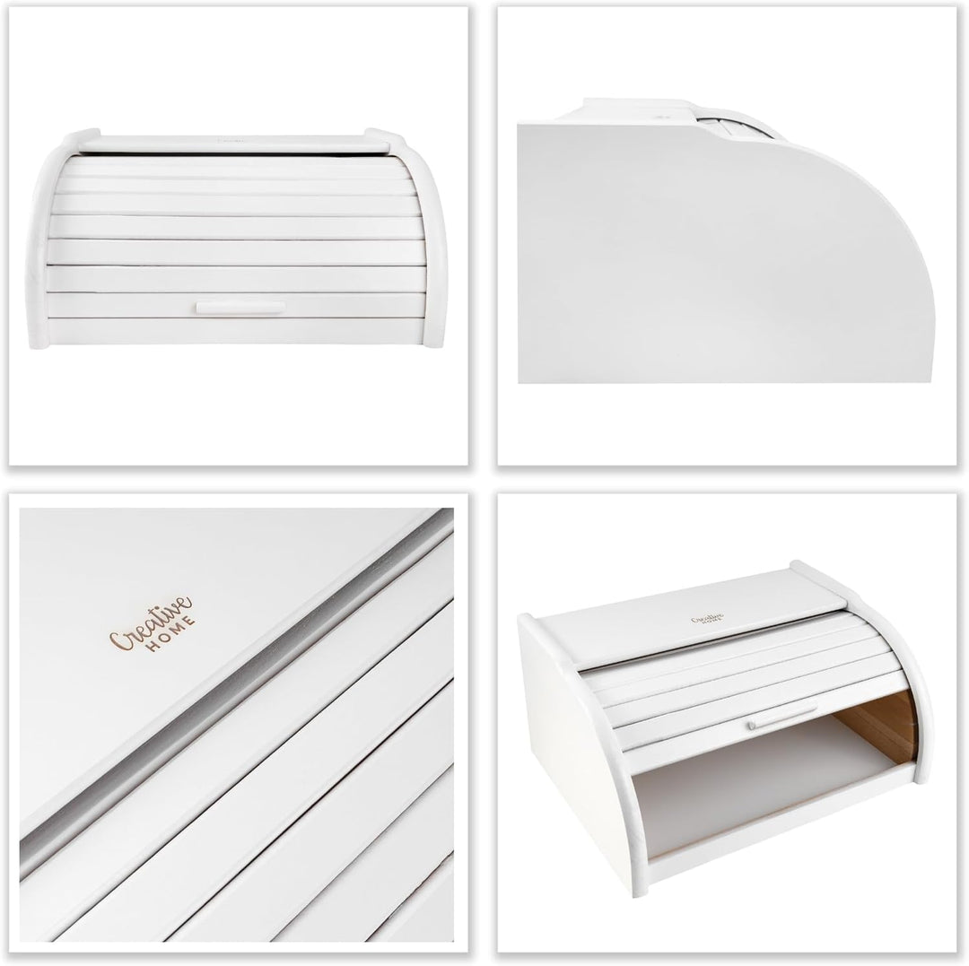 Creative Home Weiss Brotkasten Holz | 38 x 28,5 x 17,5cm (+/-1cm) | Perfekte BrotBox für Brot Brötch