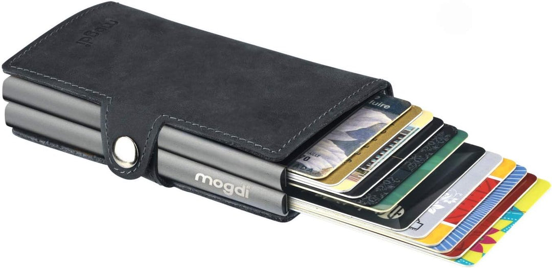 mogdi Duo Black Premium Herren Portmonee RFID Schutz Kartenetui Business Geldbörse feinstes A++ Echt