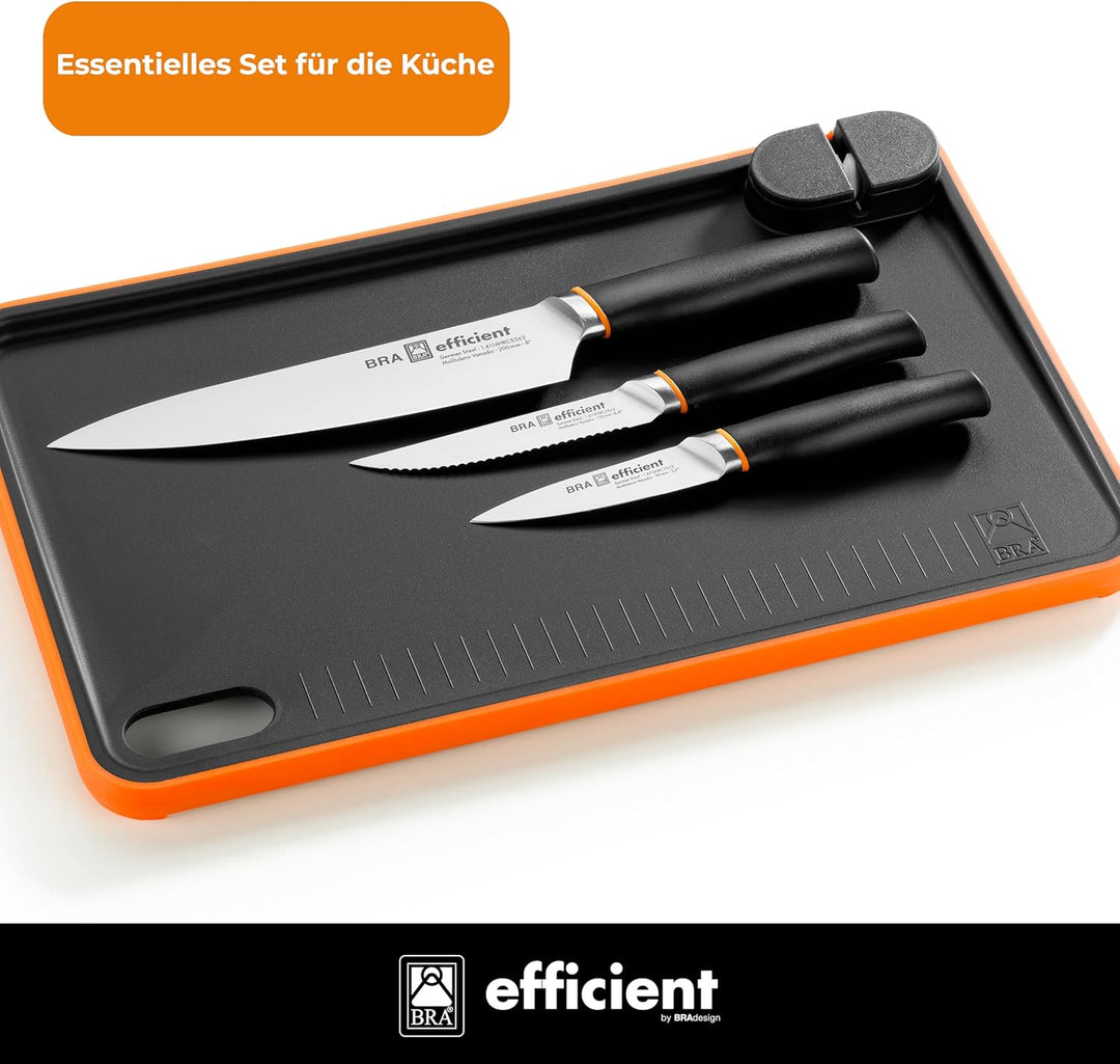 BRA Efficient | Set mit 3 effizienten Messern mit Schneidebrett
