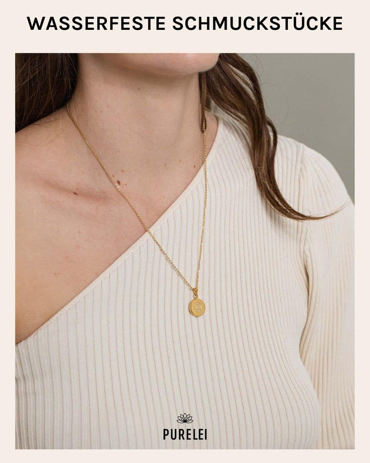PURELEI® Buchstabe Coin Kette (Gold, Silber), Damen Halskette Initiale aus langlebigem Edelstahl mit