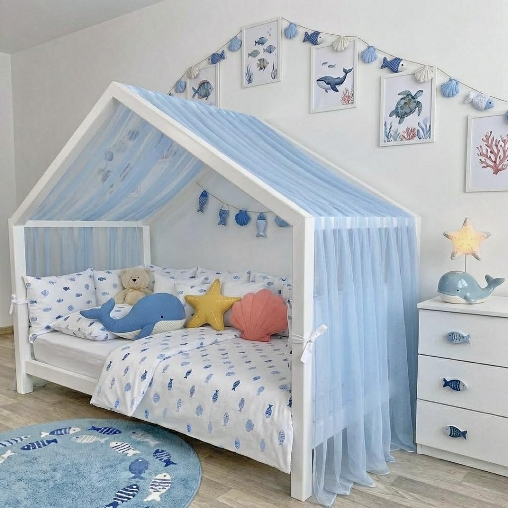 Baby Fancyroom Hausbett Himmel aus Tüll, Handgefertigt, Gekräuselt, Baldachin, Betthimmel für Kinder
