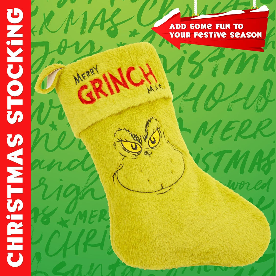 The Grinch Flauschiger Weihnachtsstrumpf, Weihnachtsdeko für Kamin oder Tannenbaum