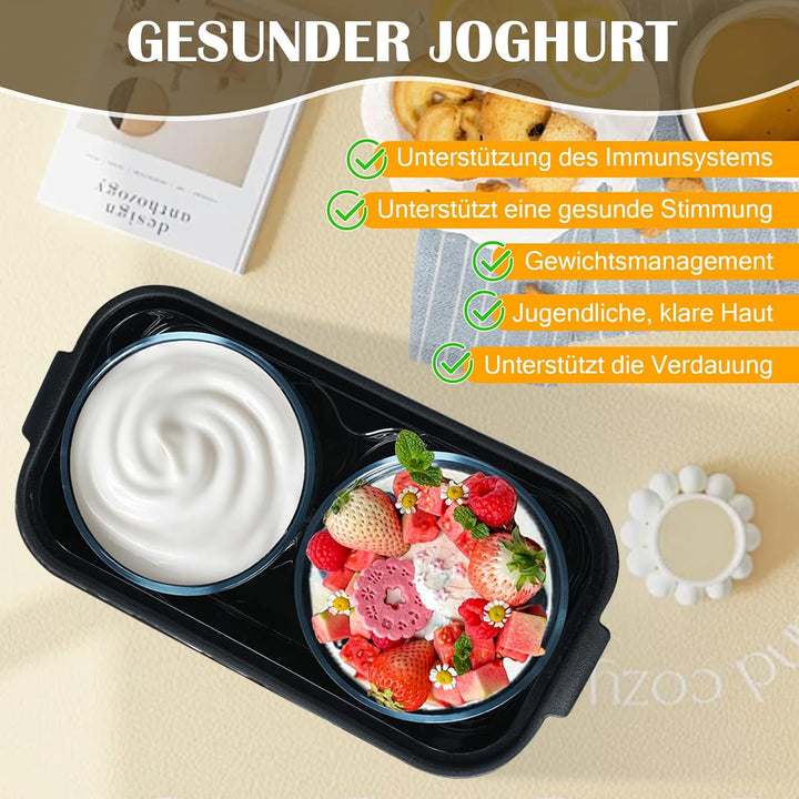 Joghurtbereiter, 2L Automatischer Digitaler Joghurtmaschine mit 2 Gläsern, Joghurtmacher mit Timer u