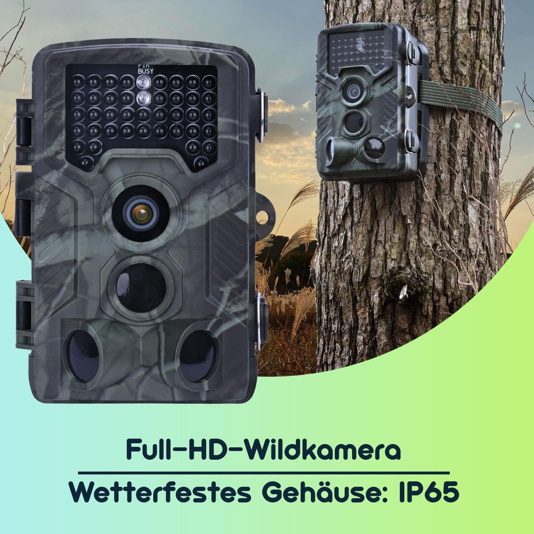 Full-HD-Wildkamera 24 MP mit 3 Bewegungssensoren – Nachtsicht, Serienbild- & Zeitraffer-Funktion, Fa