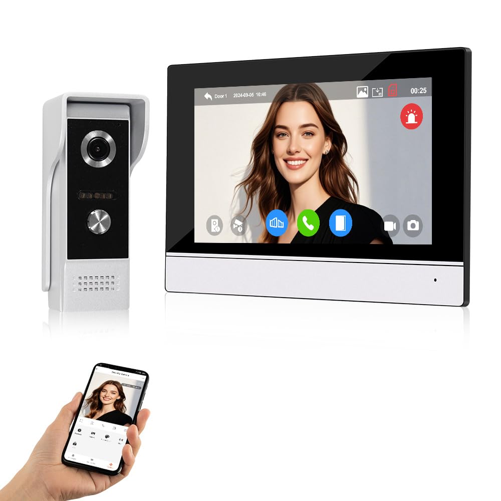 7inch WiFi Tuya Video-Sprechanlage System Türglocke 1080P AHD-Farbe Berühren Indoor Monitor IR Nacht