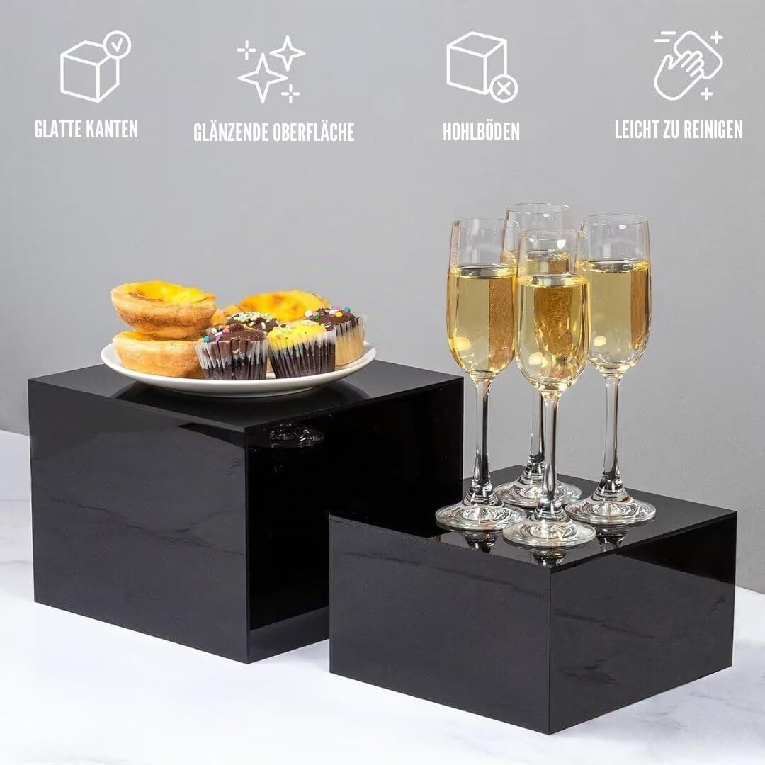 Buffet Ständer Acryl, 6'' x 7'' x 8'' Lebensmittel-Präsentationsboxen 3er Set, Würfel-Dessertständer