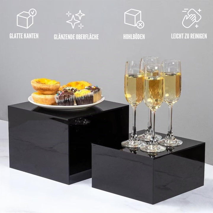 Buffet Ständer Acryl, 6'' x 7'' x 8'' Lebensmittel-Präsentationsboxen 3er Set, Würfel-Dessertständer