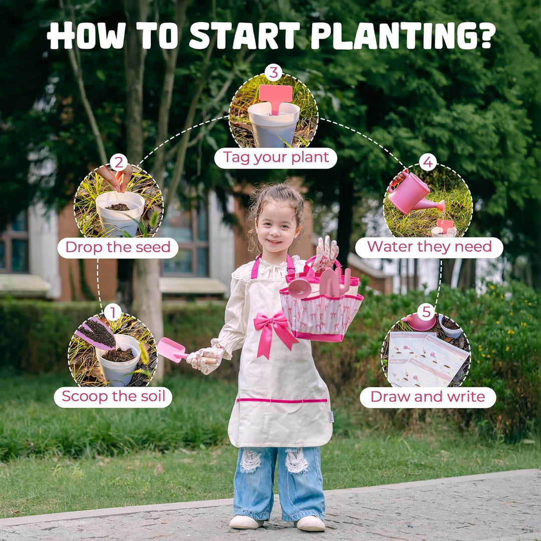 ROBUD Kinder Gartenwerkzeug Set, Gartenset Kinder Gartenarbeit, Gartenspielzeug Mädchen, 18-teilig m