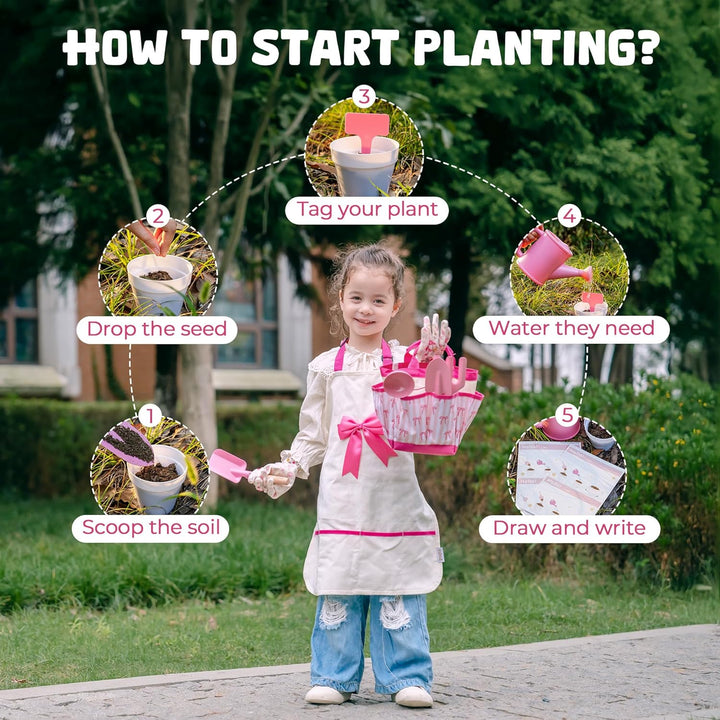 ROBUD Kinder Gartenwerkzeug Set, Gartenset Kinder Gartenarbeit, Gartenspielzeug Mädchen, 18-teilig m