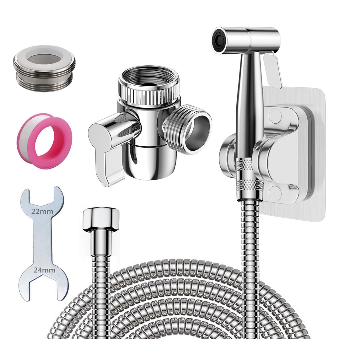 Roscid Handheld Bad Bidet Sprayer Set mit 3 Wege Wasserhahn Bidet Sprayer mit 2M Schlauch mit G1/2 W