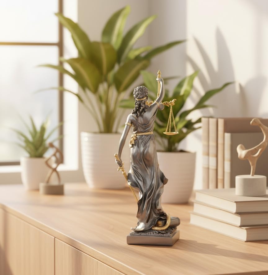 Veronese Figur der Justitia römische Göttin der Gerechtigkeit Gold silberfarben Skulptur Anwalt