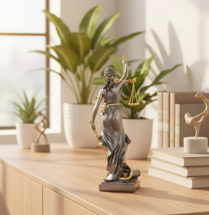 Veronese Figur der Justitia römische Göttin der Gerechtigkeit Gold silberfarben Skulptur Anwalt
