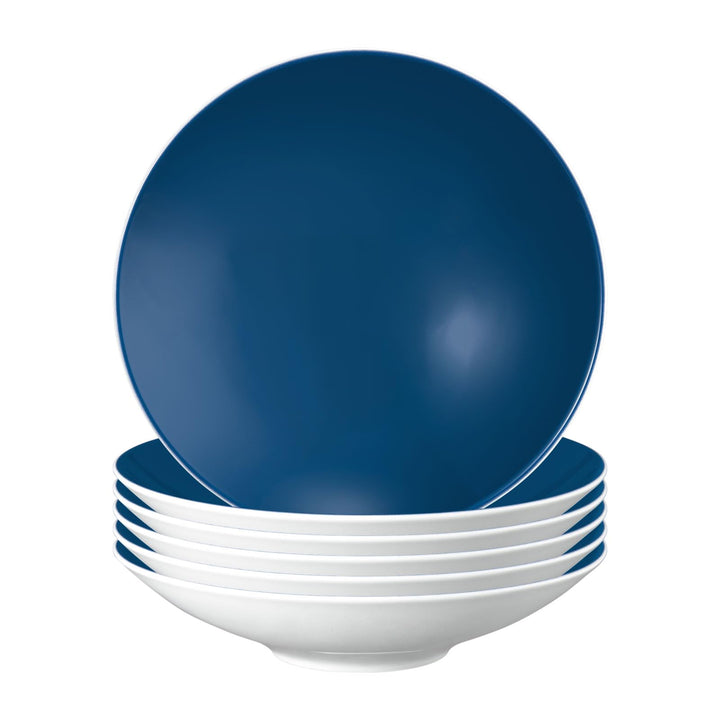 Seltmann Weiden Life Fashion Classic Blue Pasta-/Suppenteller 6er Set, 23 cm, Tiefe Servierschalen m