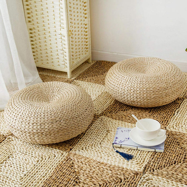 Rundes Sitzkissen aus japanischem Stroh, Futon-Stil, Sitzkissen für den Boden, Tatami, handgeflochte
