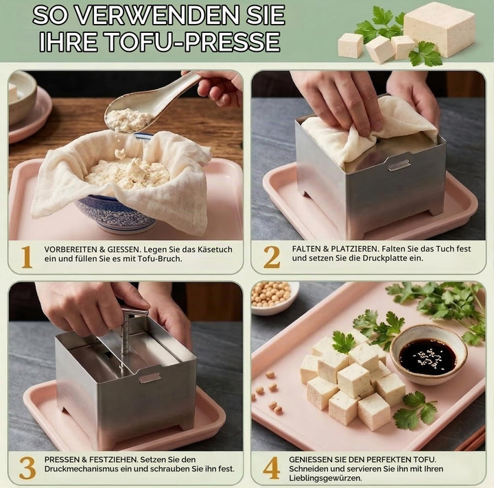 Tofupresse, Tofupresse aus Edelstahl, lebensmittelechtes Material, spülmaschinenfest, inklusive 1 Ta