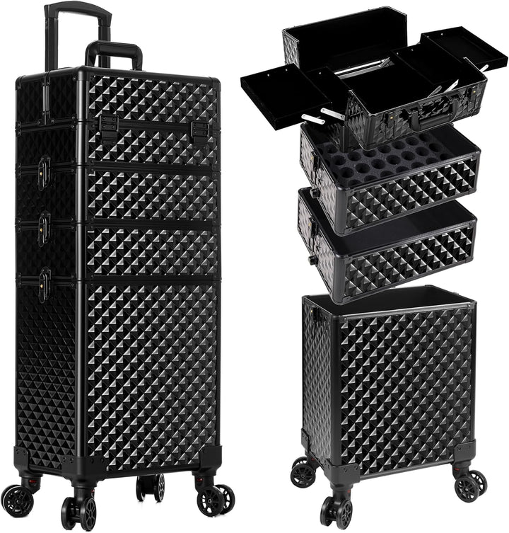 Arous 4-in-1 Professioneller Make-up-Zugkoffer, multifunktionaler Kosmetikwagen mit 360° drehbaren R