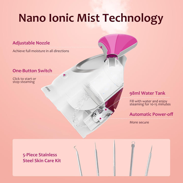 Gesichtssauna - EZBASICS Nano Ionic Gesichtsdampfer Warmer Nebel Heim-Sauna SPA Gesichts-Befeuchter