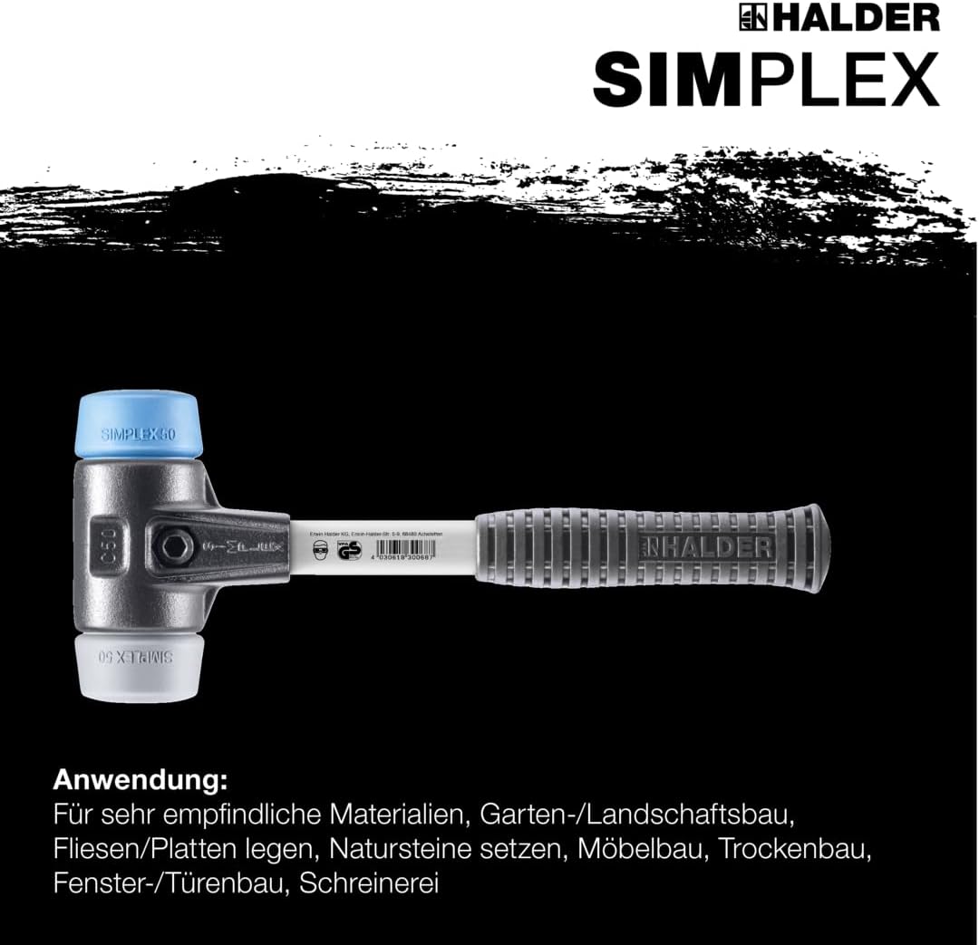 SIMPLEX-Schonhammer, TPE-soft/TPE-mid; mit verstärktem Tempergussgehäuse und Fiberglasstiel | D=30 m