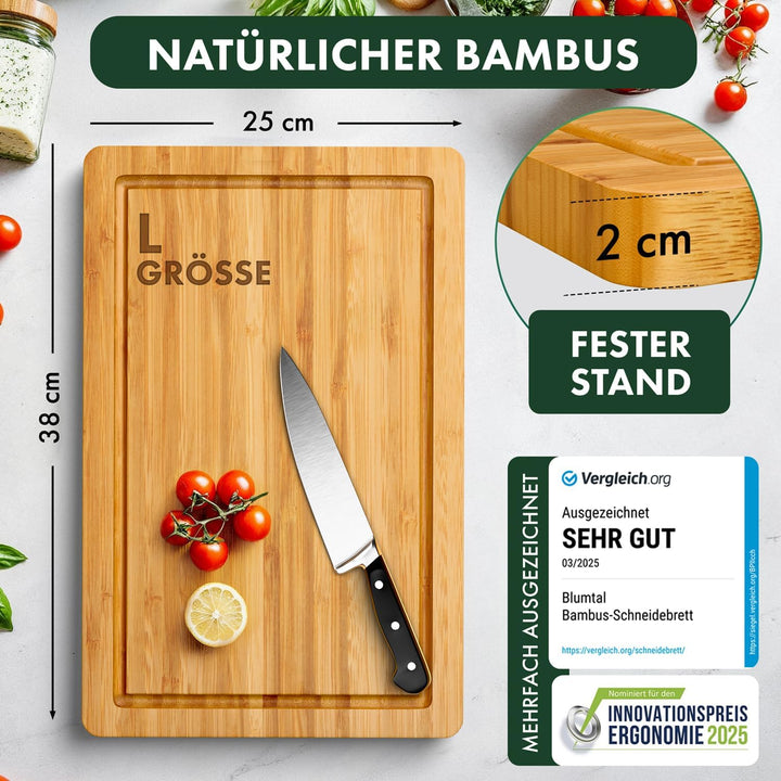 Blumtal Schneidebrett aus 100% Bambus - 2cm dickes Holzbrett antibakterielle - massives Schneidebret