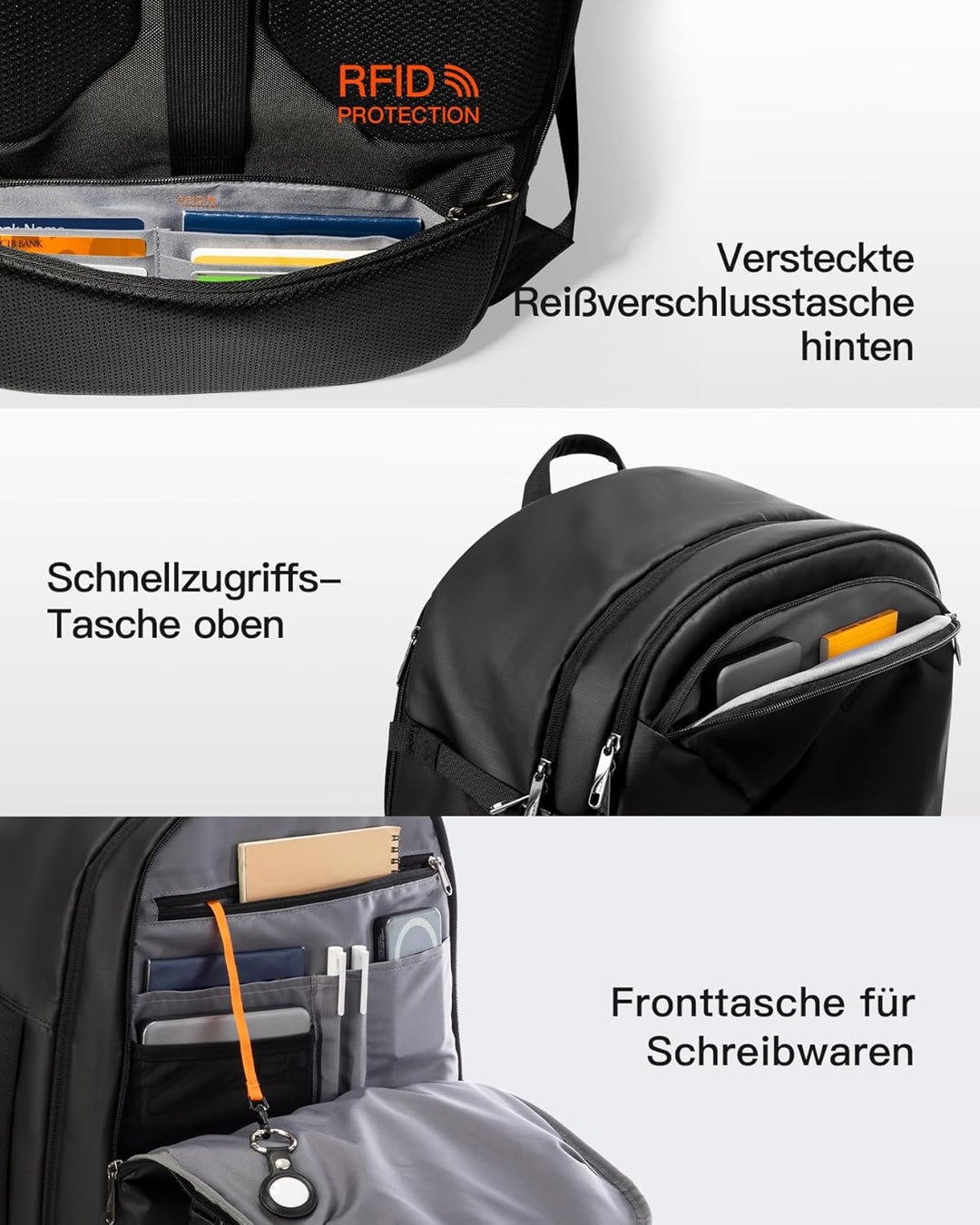 Inateck 40L Reiserucksack mit 26 Taschen, TSA Freundlich Handgepäck Rucksack Herren für 15,6-16 Zoll