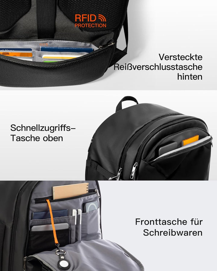 Inateck 40L Reiserucksack mit 26 Taschen, TSA Freundlich Handgepäck Rucksack Herren für 15,6-16 Zoll