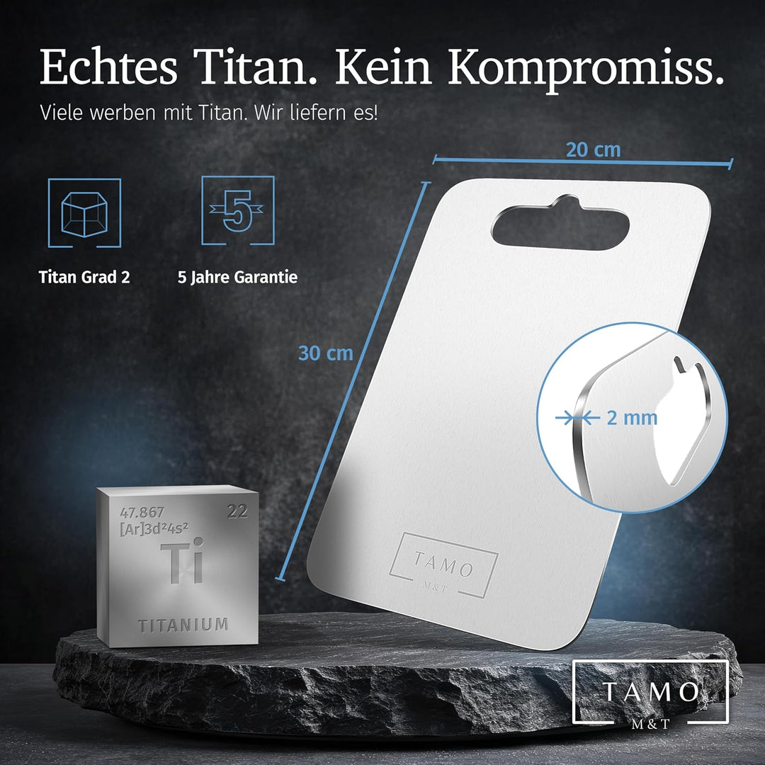 TAMO Titan Schneidebrett, Schneidebrett aus 100% reinem Titan, hygienisch, antibakteriell & langlebi