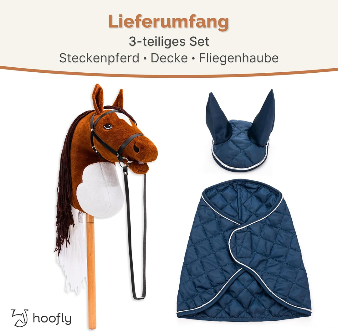 Hobby Horse Set – Grosses Steckenpferd für Kinder mit Decke & Fliegenhaube | Komplettes Hobby Horsin