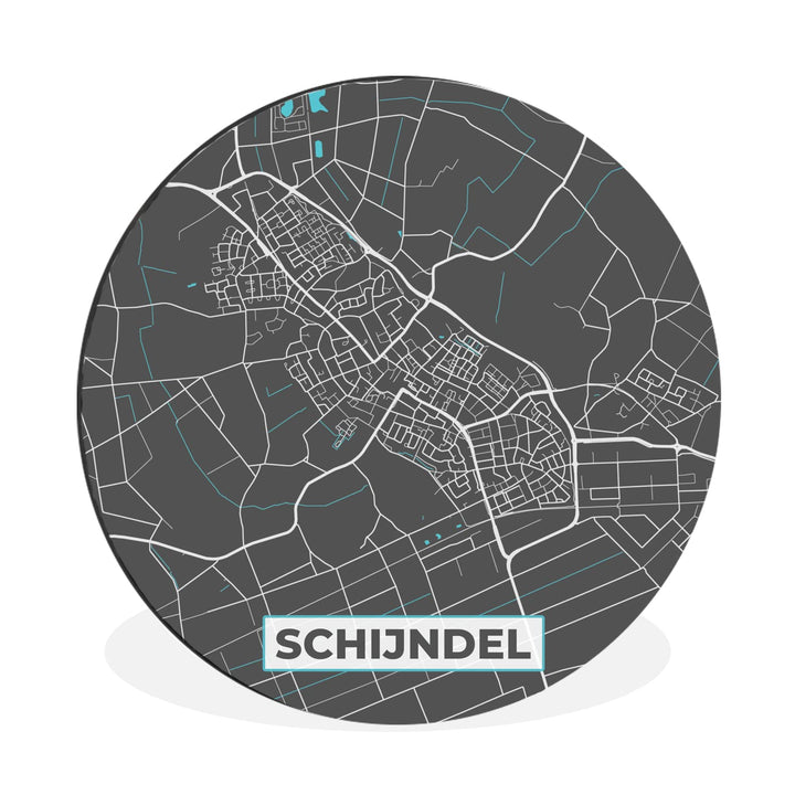 MuchoWow Wandbild Rund Wanddeko Deko Wohnzimmer Bilder 90x90 cm Karte - Schijndel - Stadtplan, 90x90