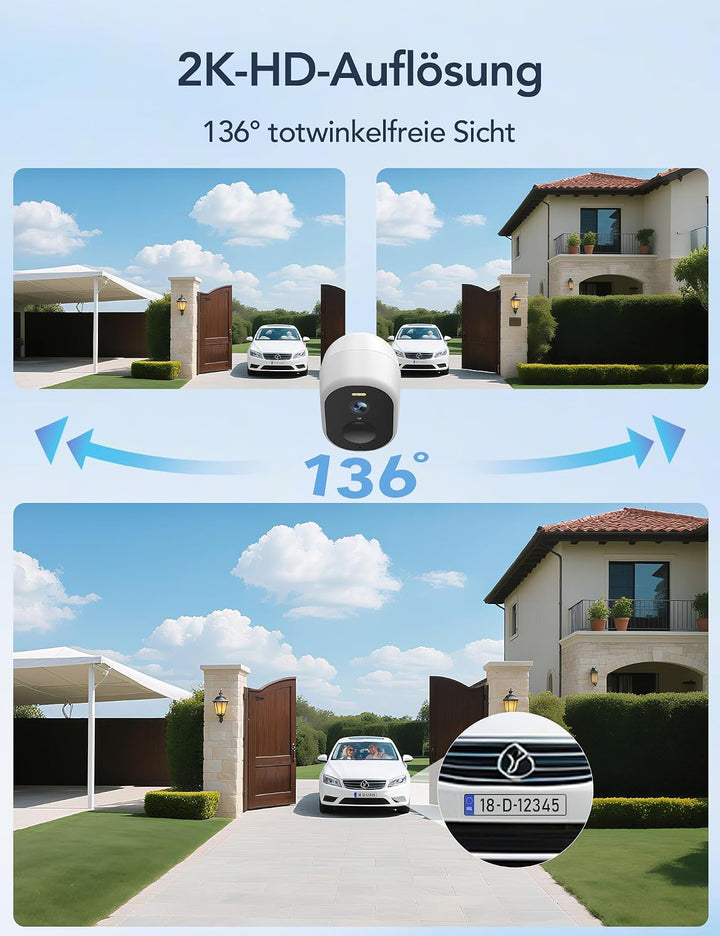 GNCC 2K 4MP LTE Überwachungskamera Aussen Akku +Solarpanel, WiFi6 Kamera Überwachung Aussen WLAN Out