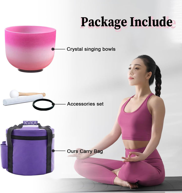 KVKA 20cm Klangschalen, 432Hz 8 inch C note Half-pink Design Chakra Klangschale für Yoga Meditation