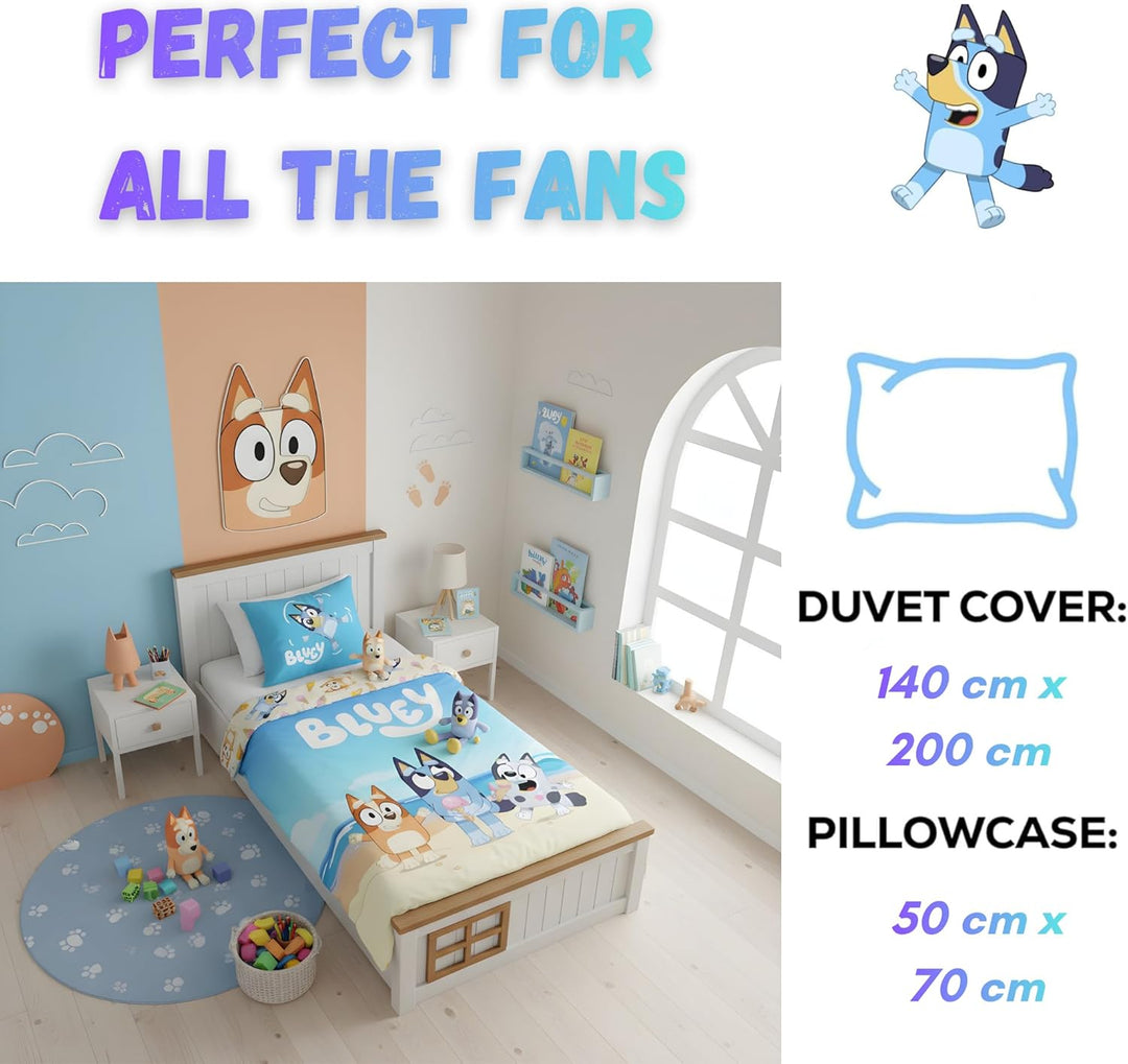BrandMac Bluey Kinderbettwäsche-Set | Einzelbettgrösse Bettbezug 140x200 cm mit Kissenbezug 50x70 cm