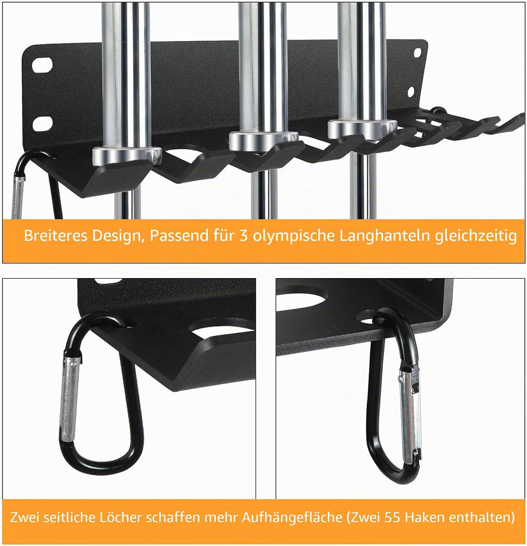 Gym Rack Organizer, Heavy Duty Langhantel-Aufbewahrung, 7 Platz Wandhalterung, Olympische Langhantel