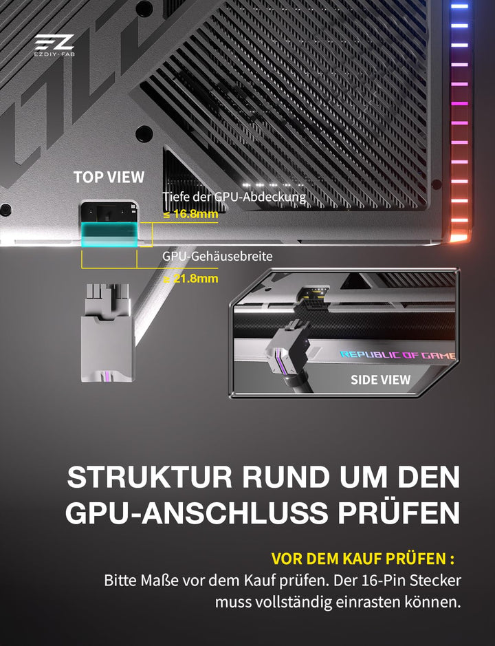EZDIY-FAB UNIFAS ARGB 16-Pin 12VHPWR GPU-Verlängerungskabel für RTX 40/50 Serie, 16AWG 90° Winkel 12
