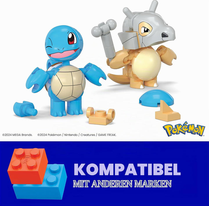 MEGA Pokémon Actionfigur Bauspielzeug-Set, Pokéball 2er-Pack, Schiggy und Tragosso mit 45 Teilen, fü