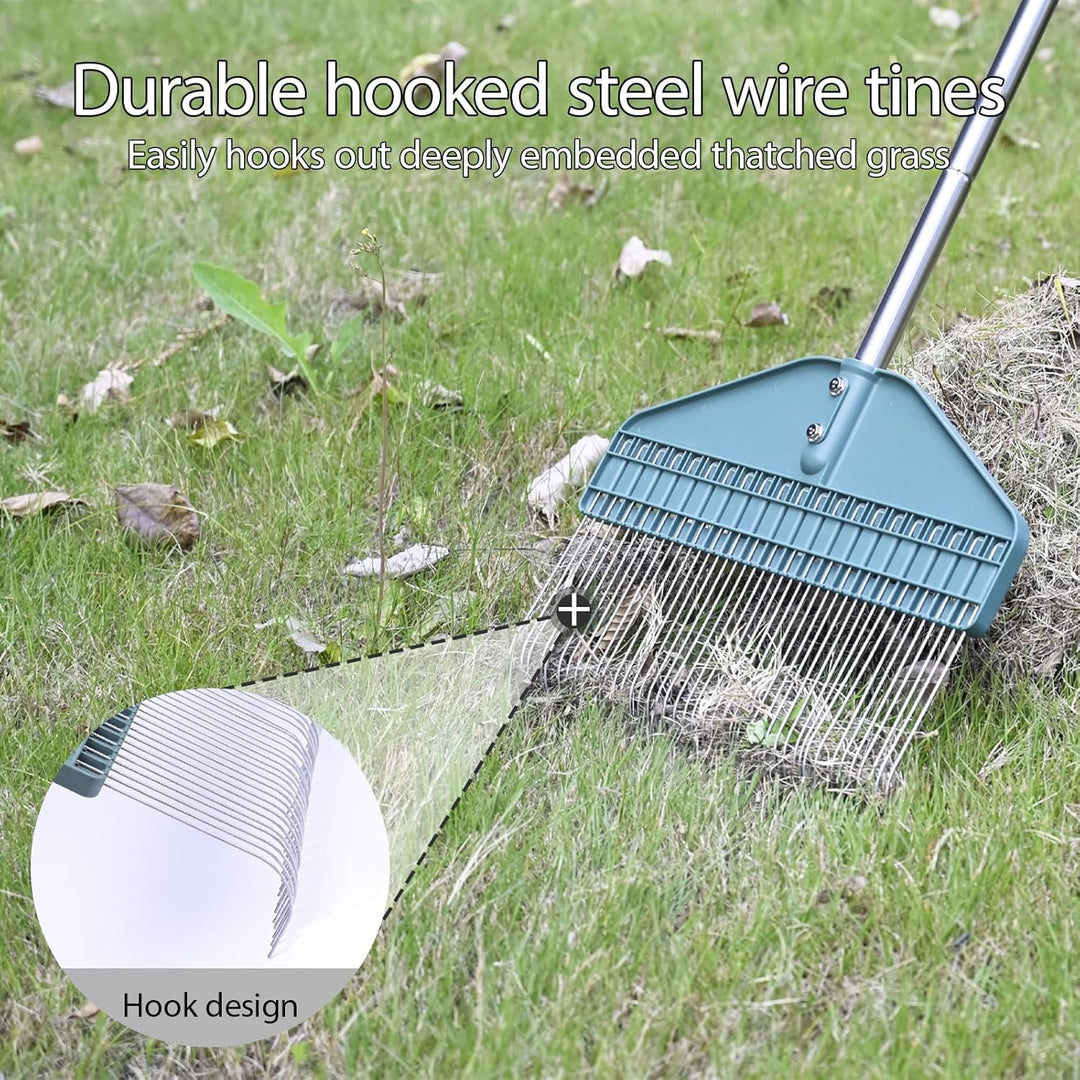 Rasenrechen für Blätter, Gartenrechen mit 43,2 cm Kopf – 167,6 cm Edelstahlgriff für Hof, Rasen, Str