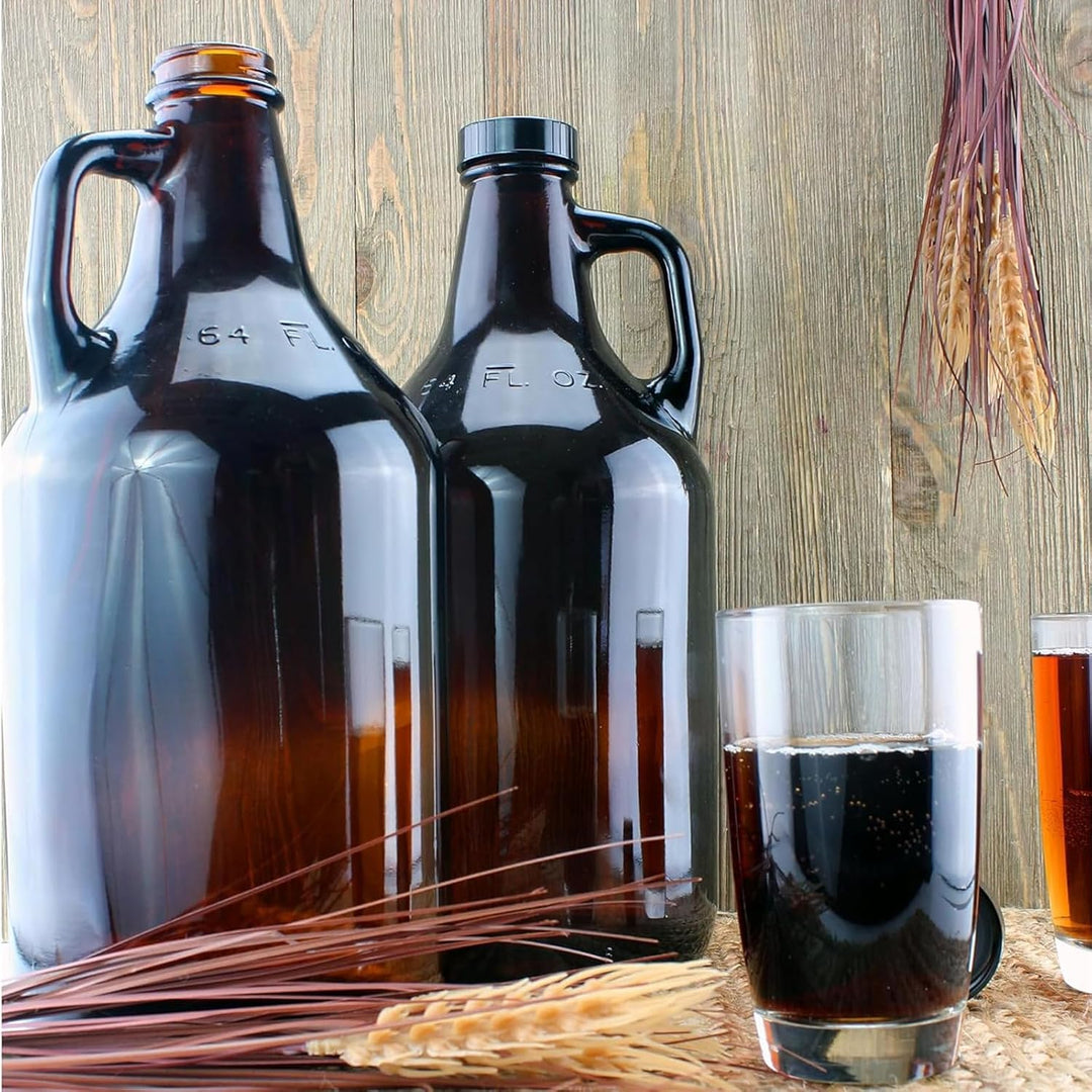ANZAGA Braunglas-Growlerkrug mit schwarzem Deckel, ideal für Kombucha,0.5 Gallon/2 Liter, 0.5 Gallon