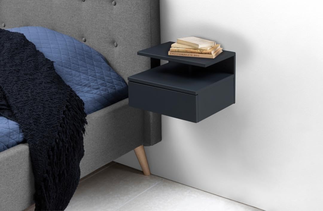 AC Design Furniture Fia Nachttisch mit 1 Schublade in Dunkelgrau, 1 Stück, Wandschrank im Minimalist