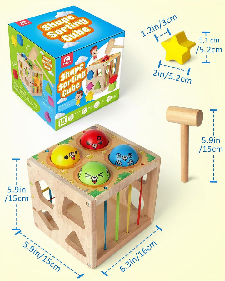 Coogam Holz Montessori Kinderspielzeug, Formen Klassifizierung Cube Gewicht Schlag Maulwurf Feinmoto